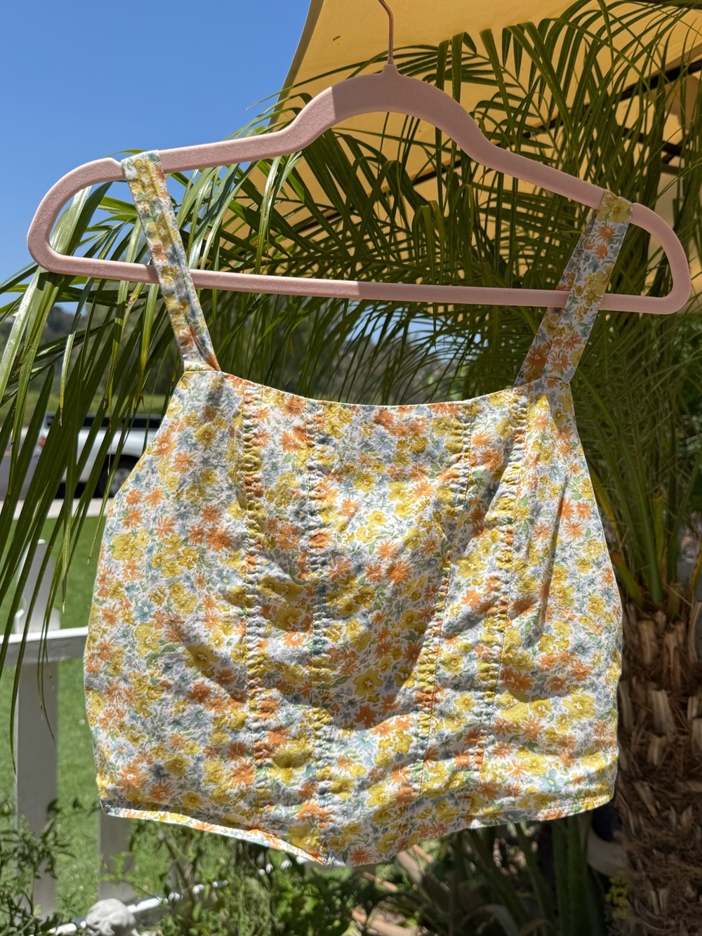 SHEIN Floral Smocked Crop Tank Top Cottagecore Boho Size 8/10